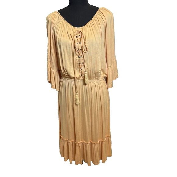Easel Dresses & Skirts - Easel Dress Ruffle Hem Lattice Tie Front Popcorn Yellow Women's Size Medium NWOT